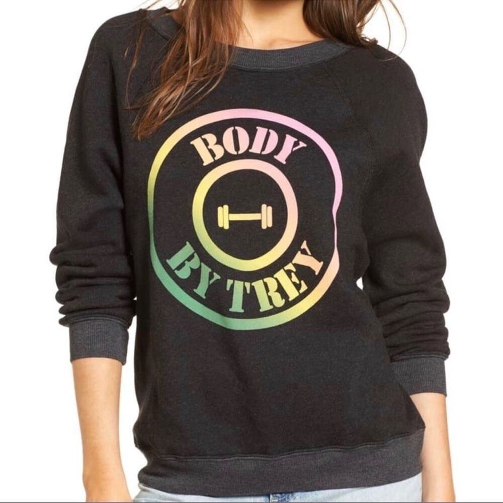 Wildfox Body By Trey Graphic Fleece Sweatshirt XS Charcoal Gray